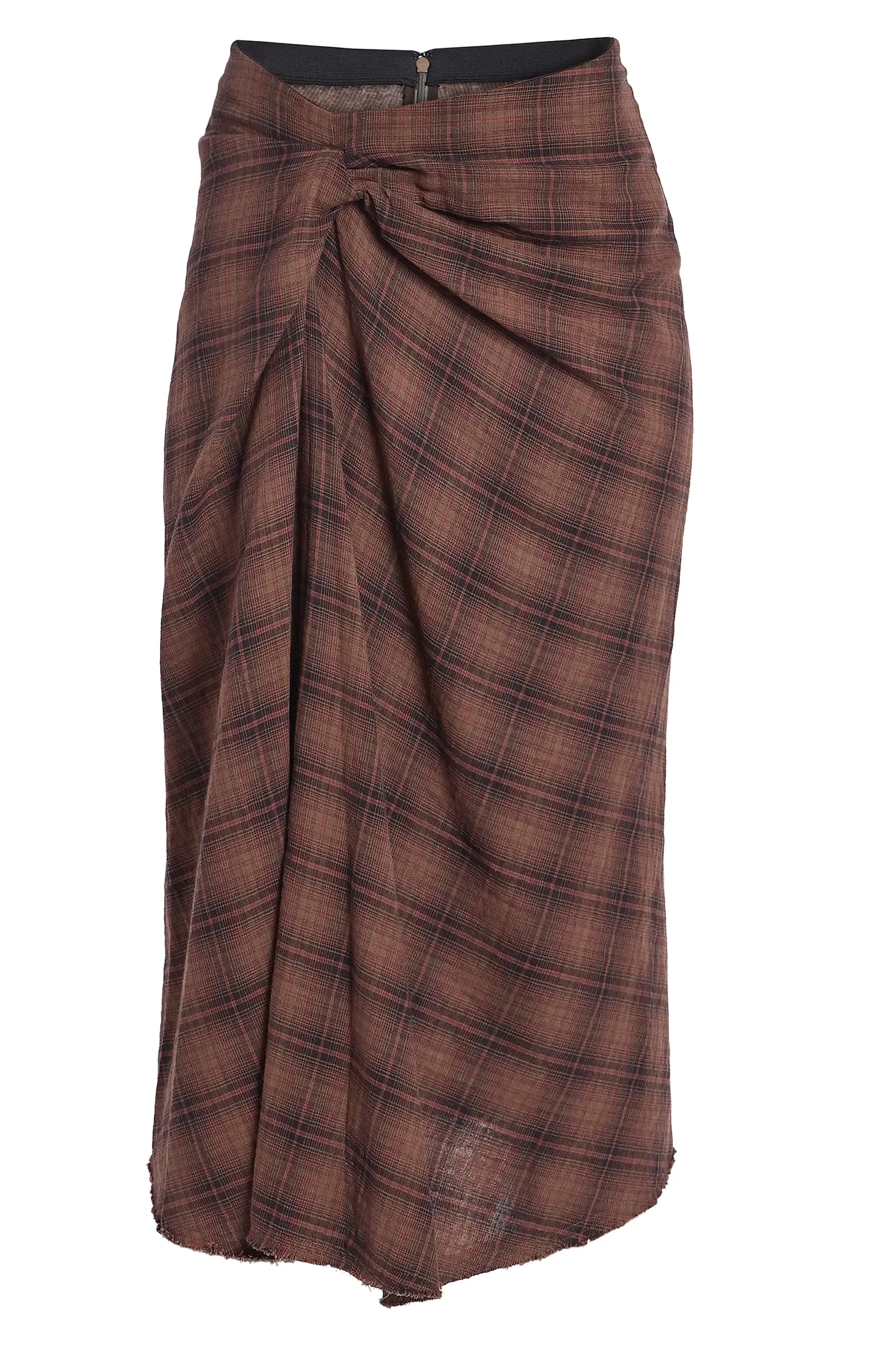 Nicole Plaid Gathered Midi-Skirt