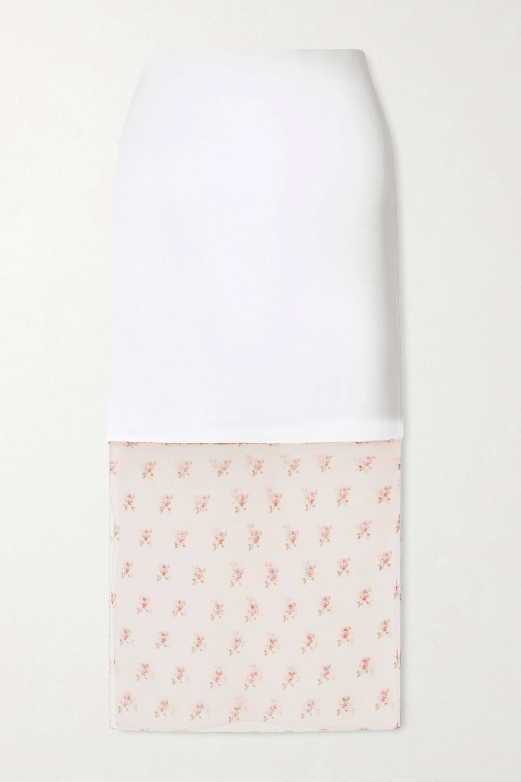 Sybil Layered Frayed Satin-Crepe and Floral-Print Organza Midi Skirt