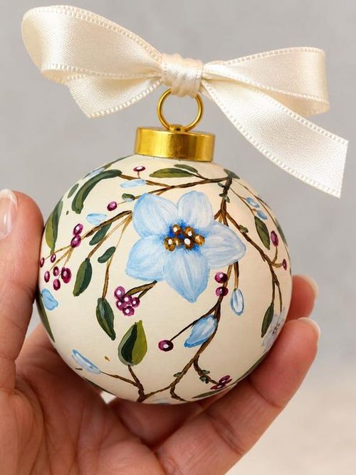 Personalized Hand-Painted Floral Christmas Ornament