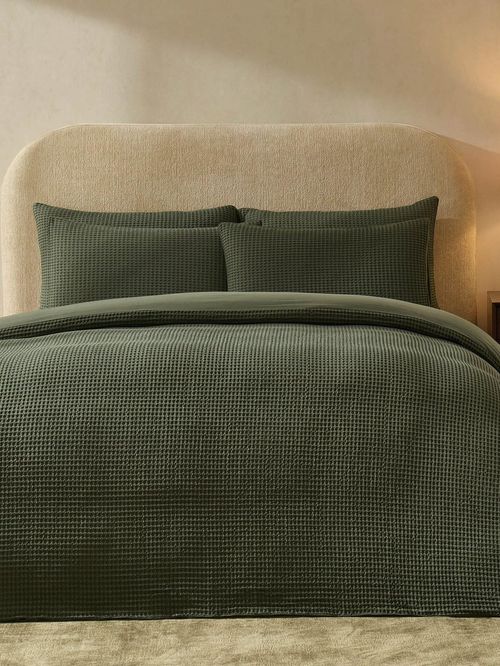 Portofino Waffle 100% Cotton Duvet Cover 200 Thread Count - Forest Green