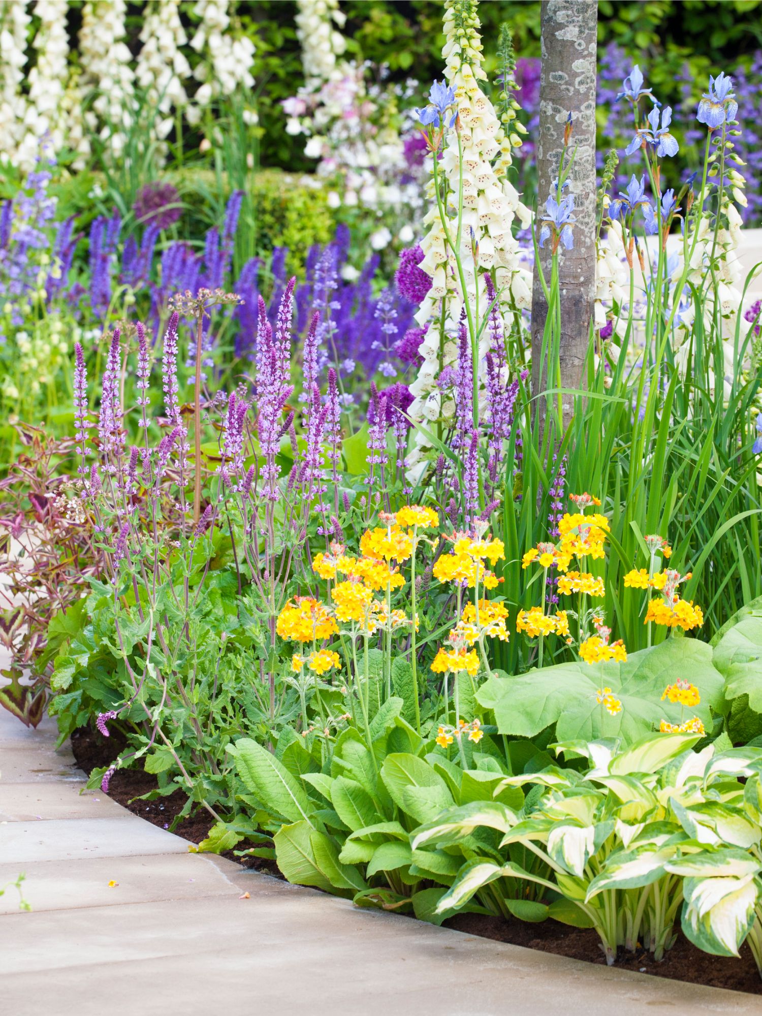 lush perennial garden with path