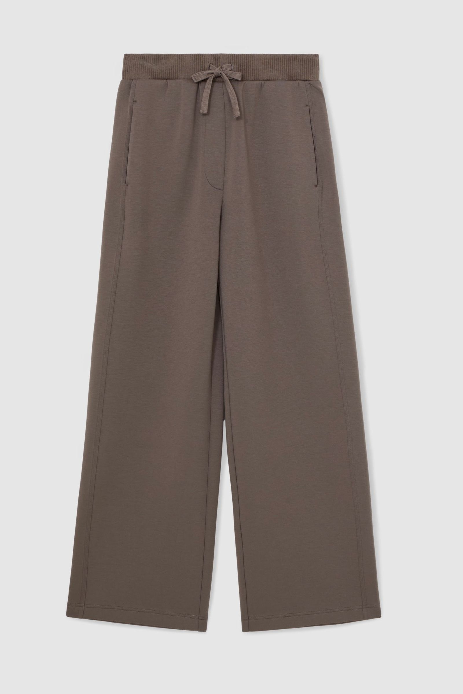Premium Interlock Wide-Leg Joggers in Taupe Brown