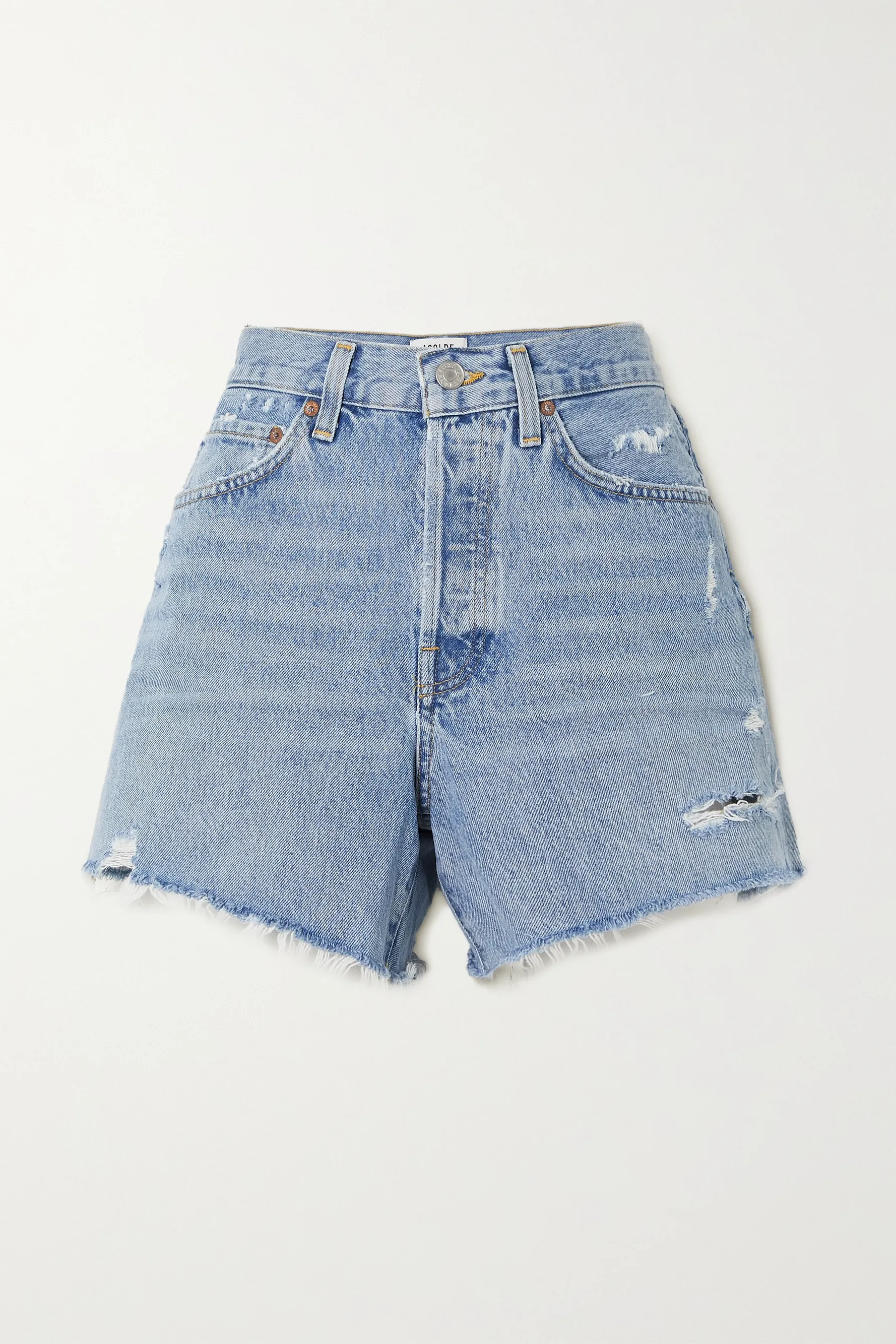 AGOLDE, Parker Long Distressed Organic Denim Shorts
