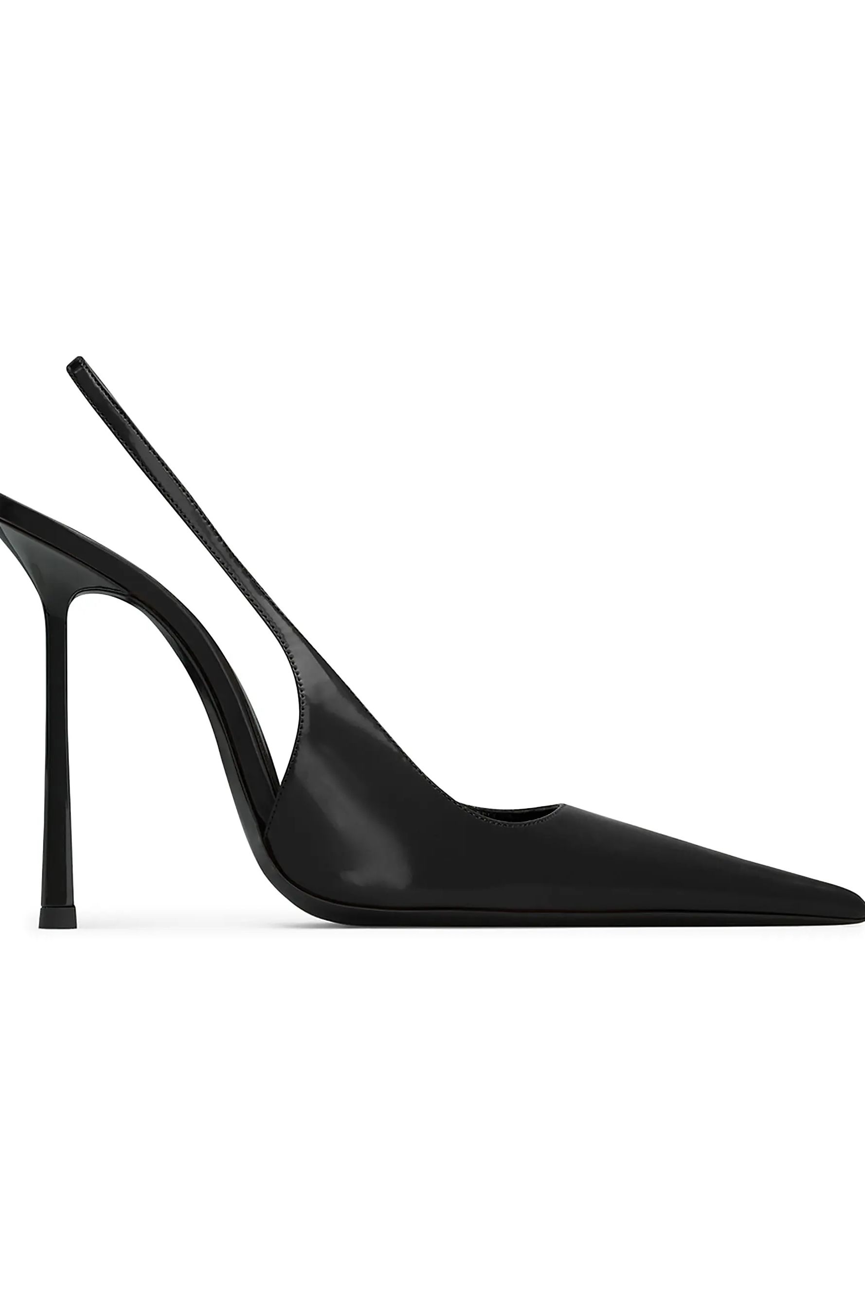 black Vendome Slingback Pumps in Glazed Leather