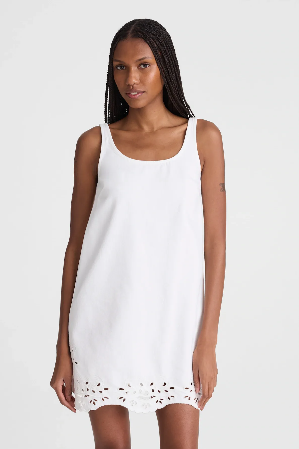 Denim Eyelet Mini Shift Dress