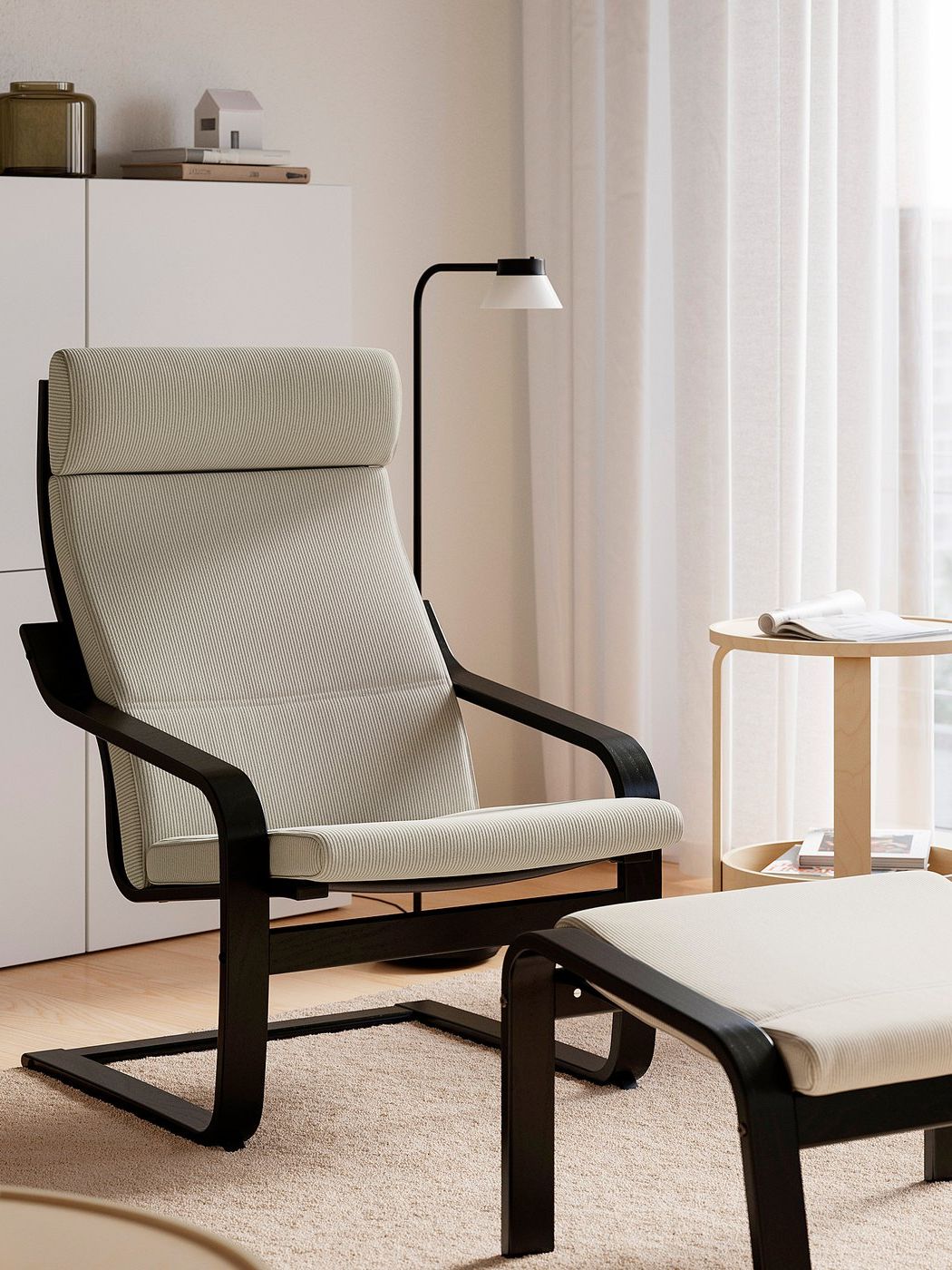 Po&amp;Auml;ng Armchair and Footstool - Walnut Effect/kelinge Beige
