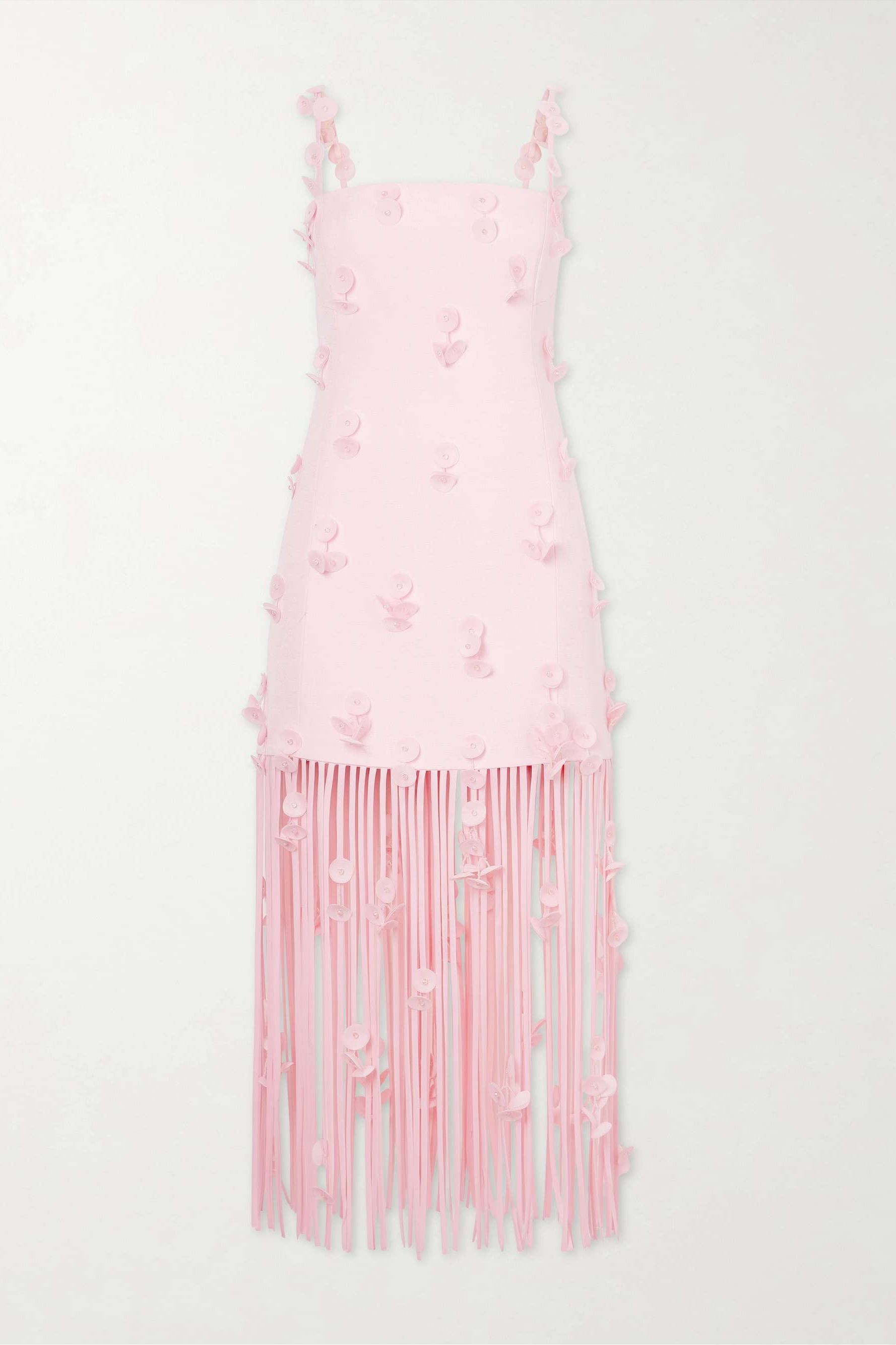 Juliana Embellished Fringed Linen-Blend Midi Dress