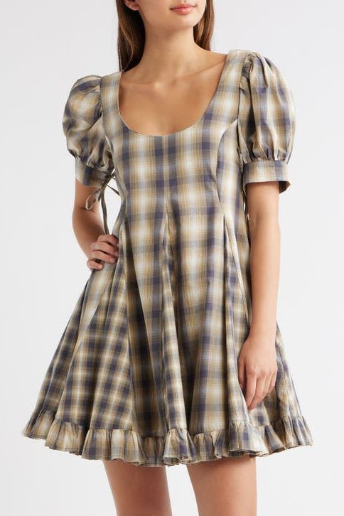Sabina Plaid Mini Godet Dress