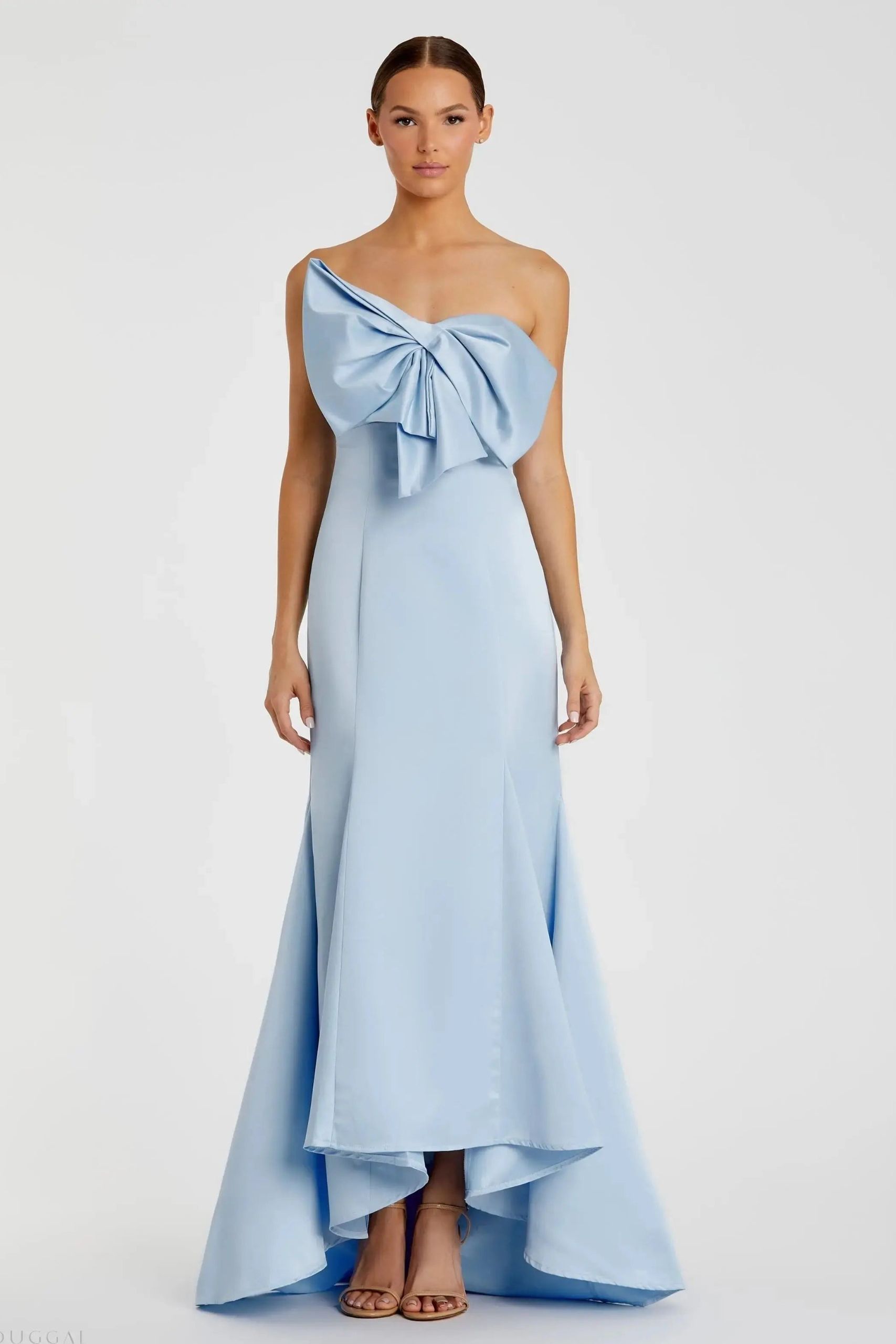 Light Blue Strapless Bow Mermaid Gown