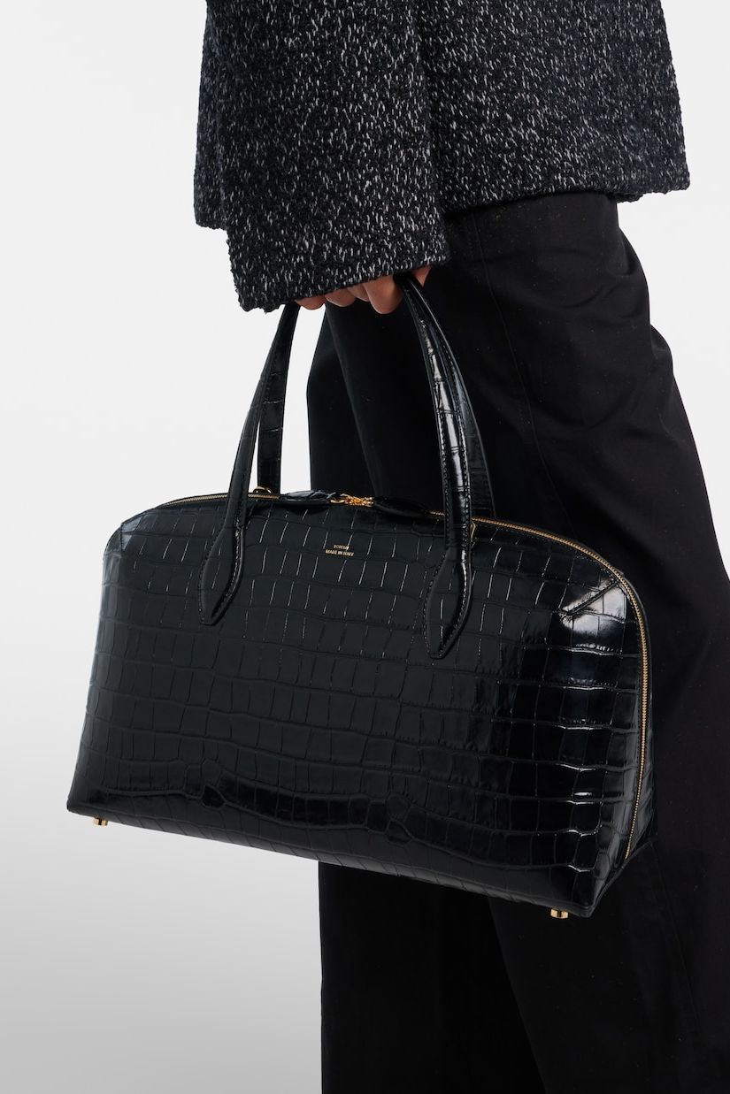 Lounge Medium Croc-Effect Leather Tote Bag in Black - Toteme