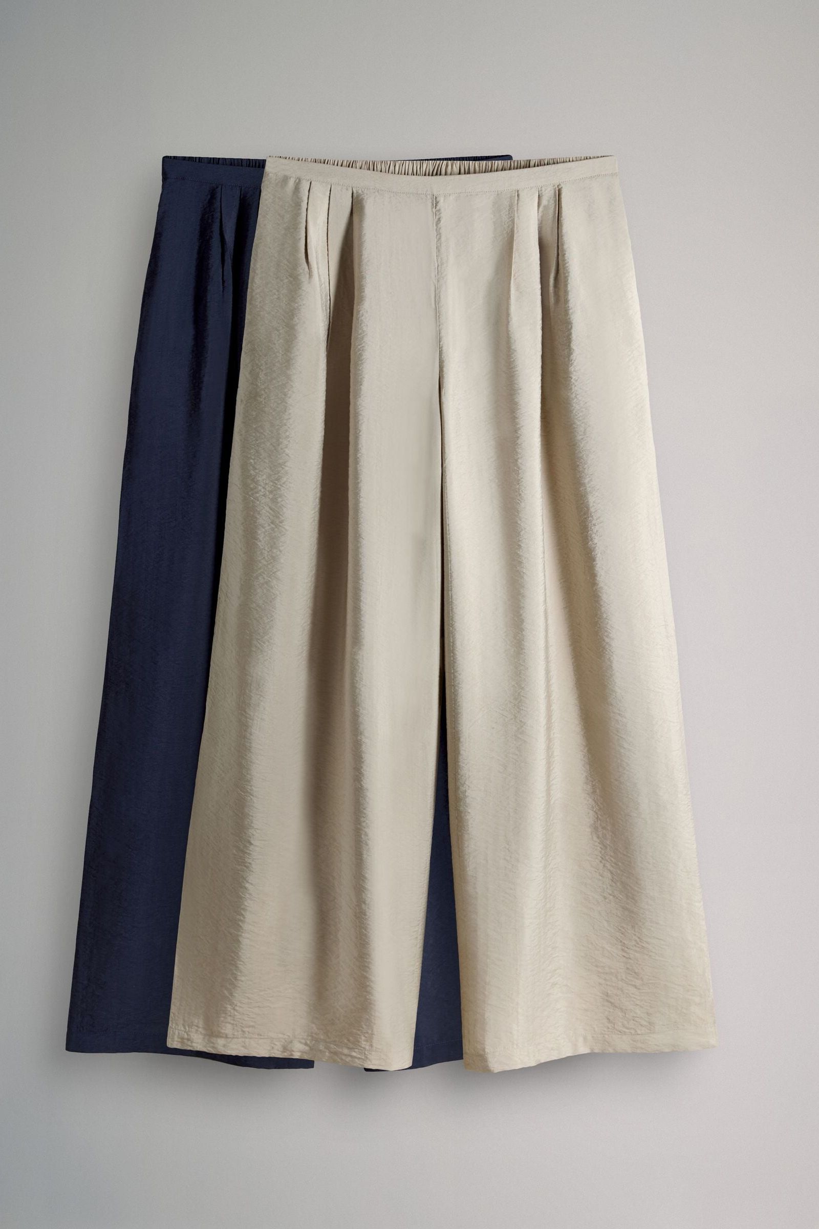The Set 2 Pack Palazzo Wide Leg Trousers Neutral/navy Blue