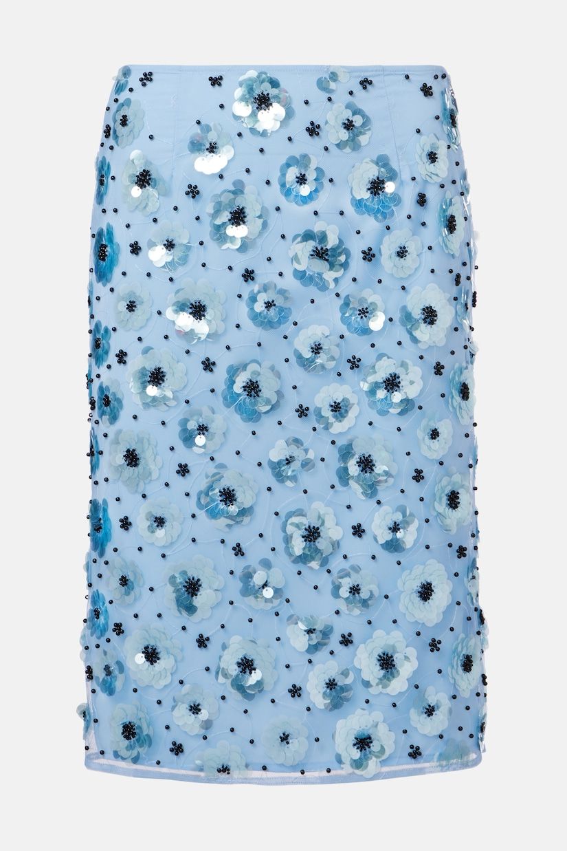 Floral Embellished High-Rise Miniskirt in Blue - Rotate