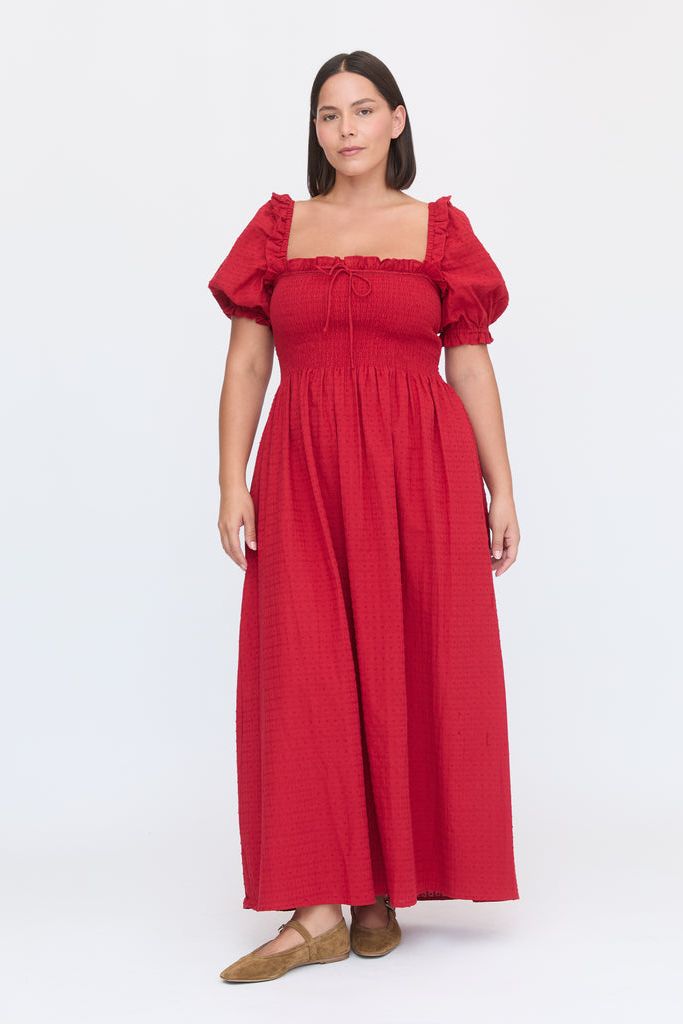 The Scarlett Nap Dress - Chili Red Textured Clip Dot