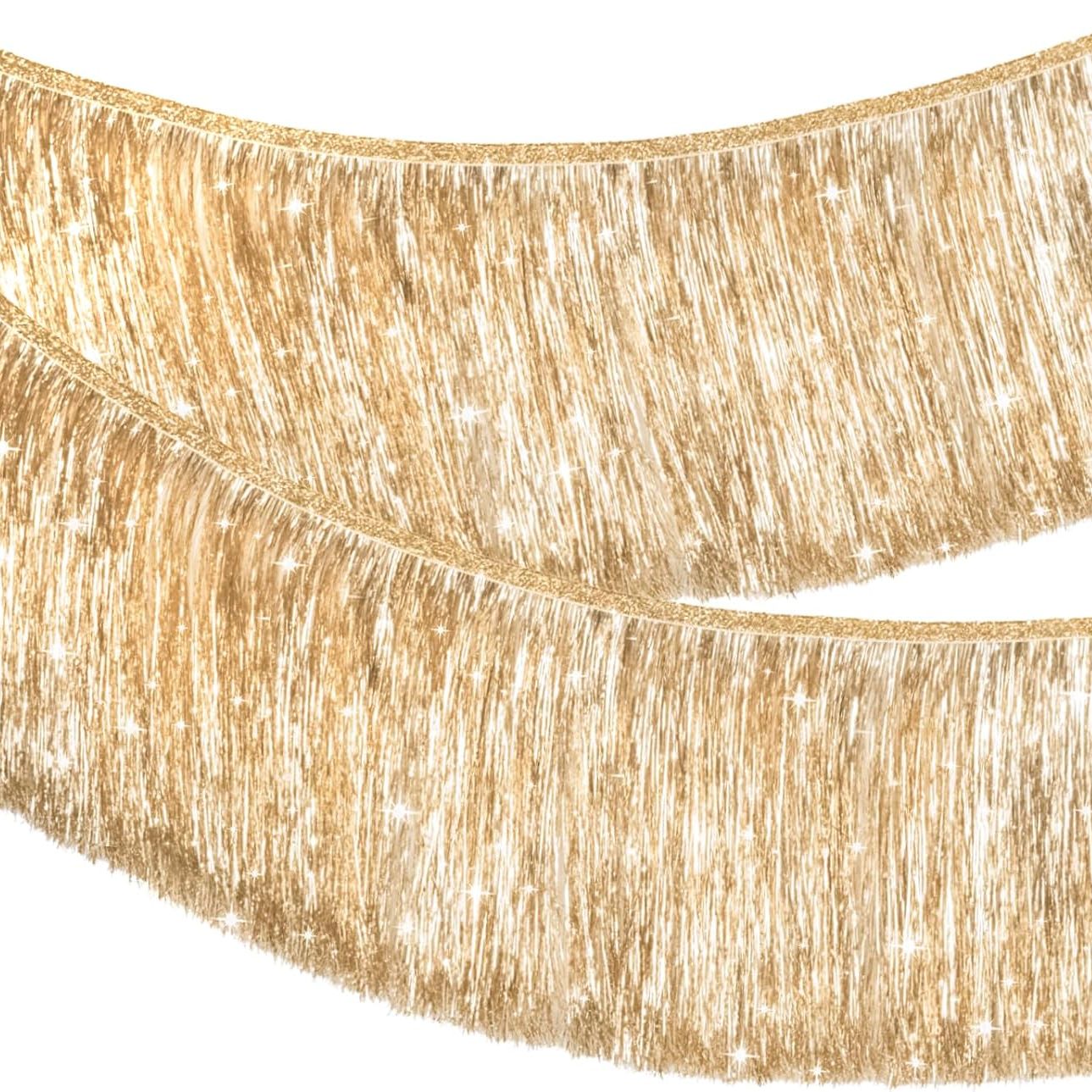G2plus 2m Champagne Gold Fringe Garland, 20cm Sparkly Tinsel Fringing, Glitter Tinsel Garland, Shiny Backdrop Party Streamers for Birthday Wedding Prom Decoration