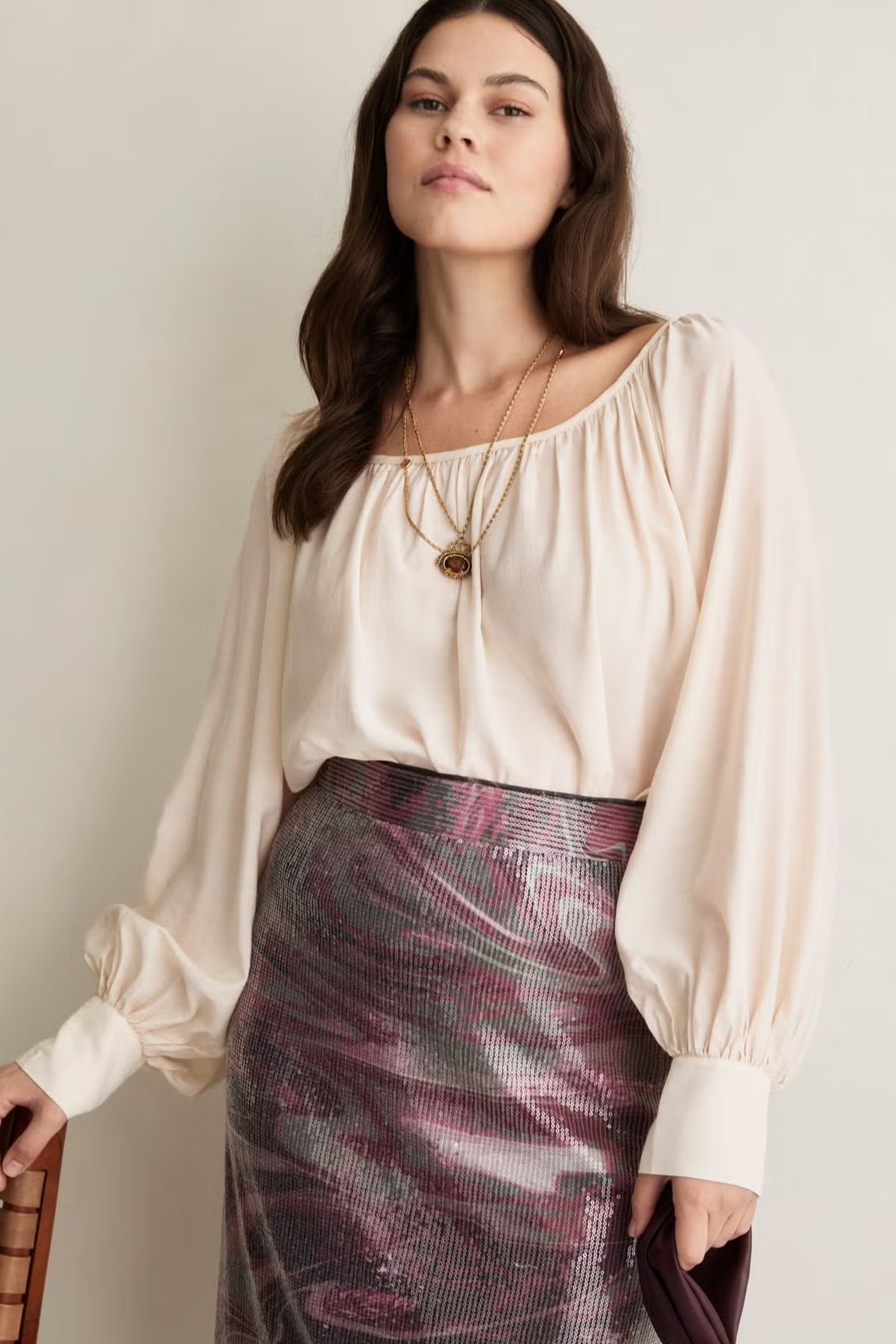 June &amp;amp; Vie Boat Neck Balloon-Sleeve Blouse