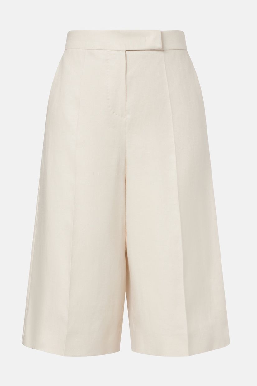 Kaki Linen Wide-Leg Bermuda Shorts in White - Max Mara