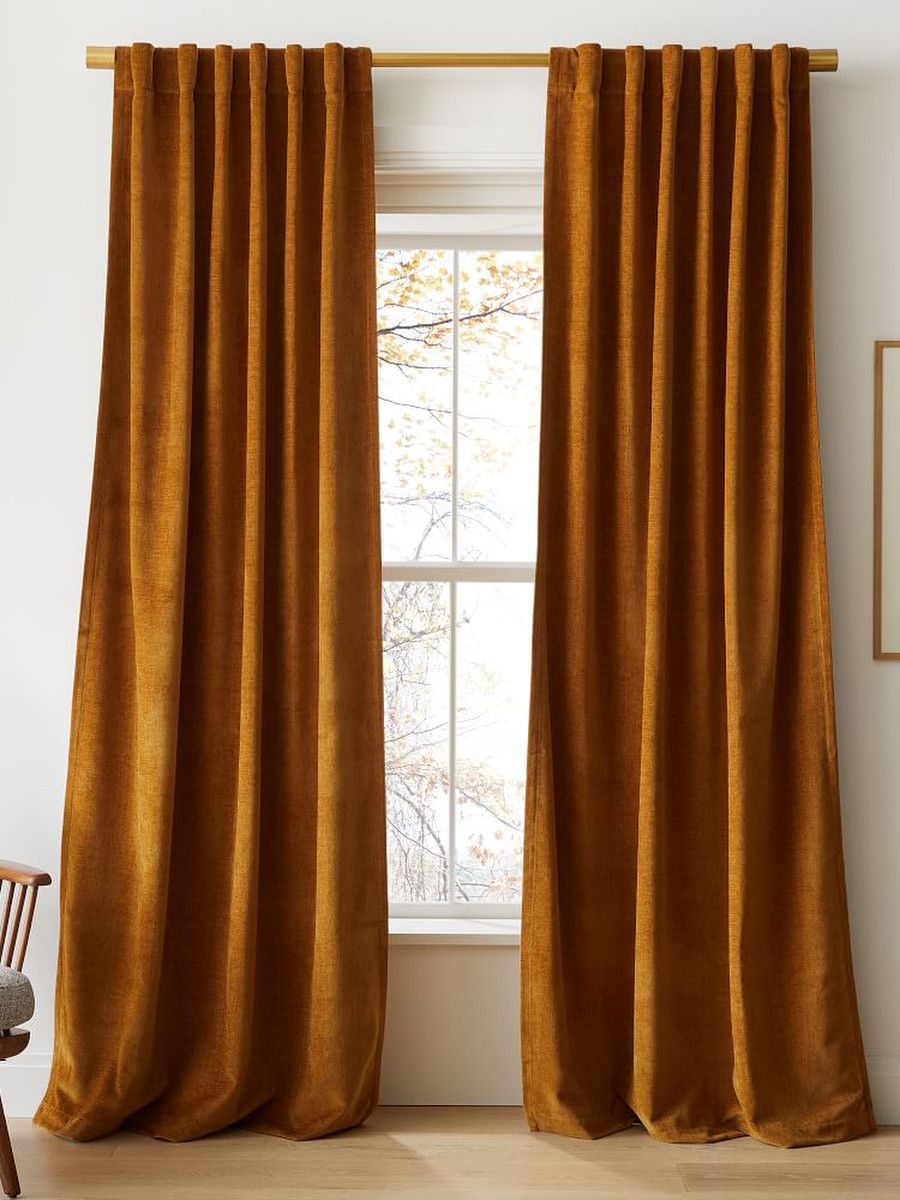 West Elm, Worn Velvet Curtain in Golden Oak