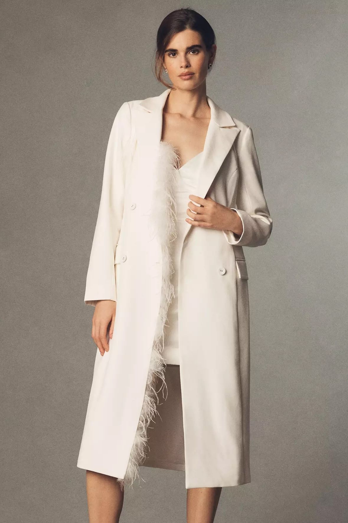 Hutch Faux-Feather Double-Breasted Coat