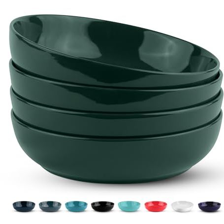 Kook Pasta Bowl, Salad Bowls, Soup, Serving Bowls, Ceramic, Large Capacity, Microwave &amp;amp; Dishwasher Safe, Set of 4, 40 Oz,(hunter Green)
