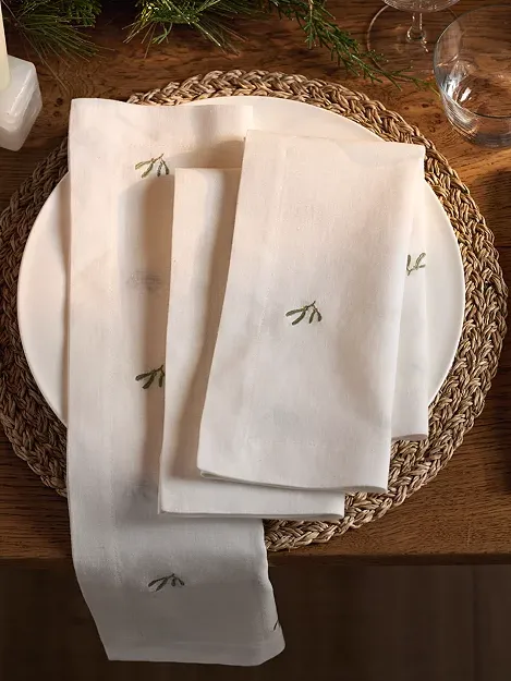 Mistletoe Embroidered Napkins &amp;ndash; Set of 4 | Table Linen, Placemats &amp;amp;...