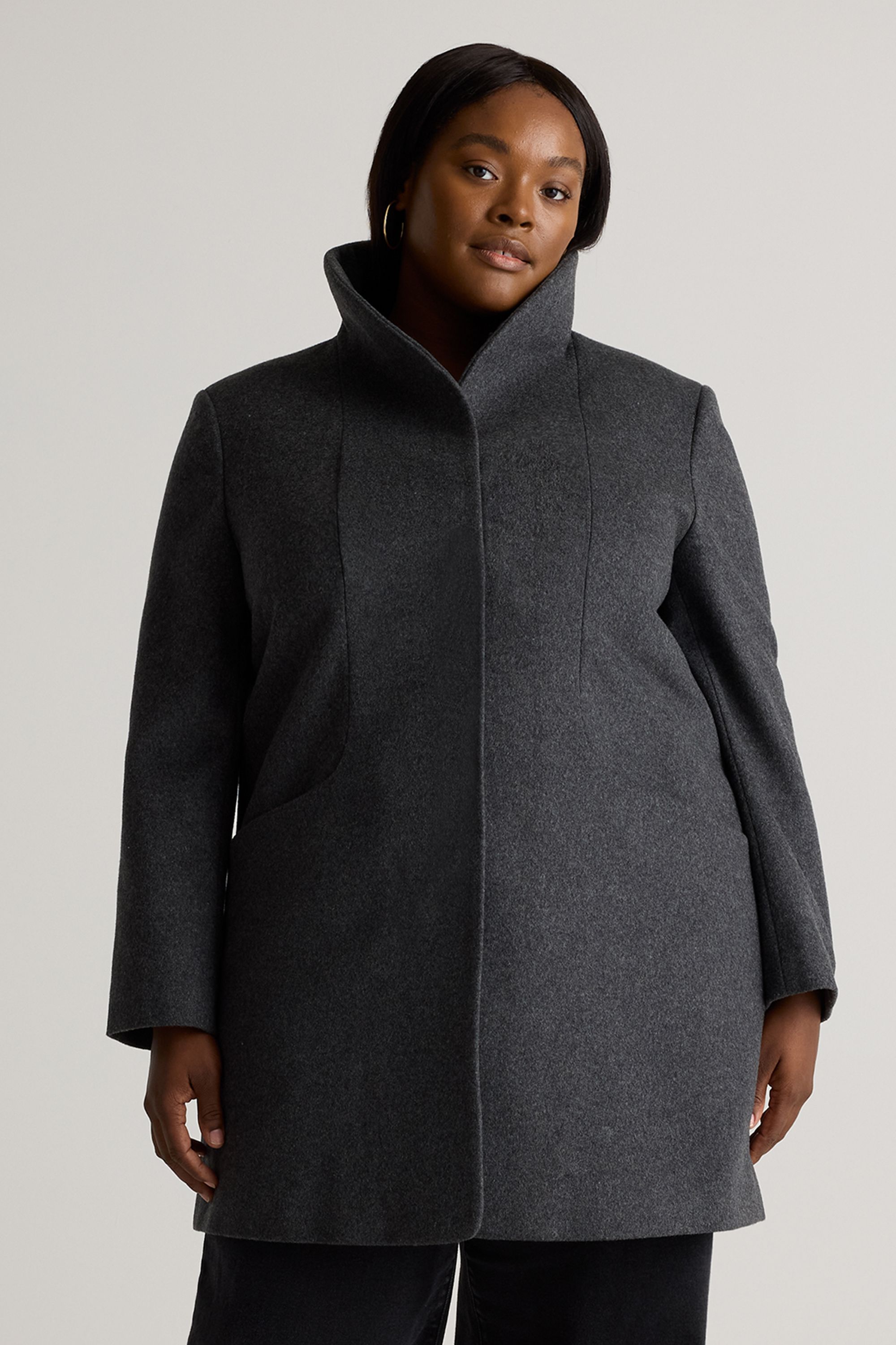 Italian Wool Cocoon Coat - Plus Size in Black