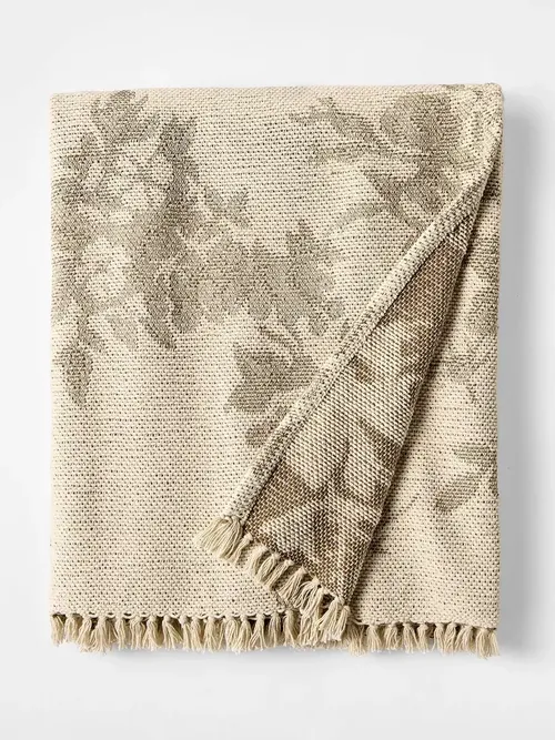 Woven Floral and Leaves Pattern Throw With Fringe &ndash; Threshold Designed With Studio Mcgee