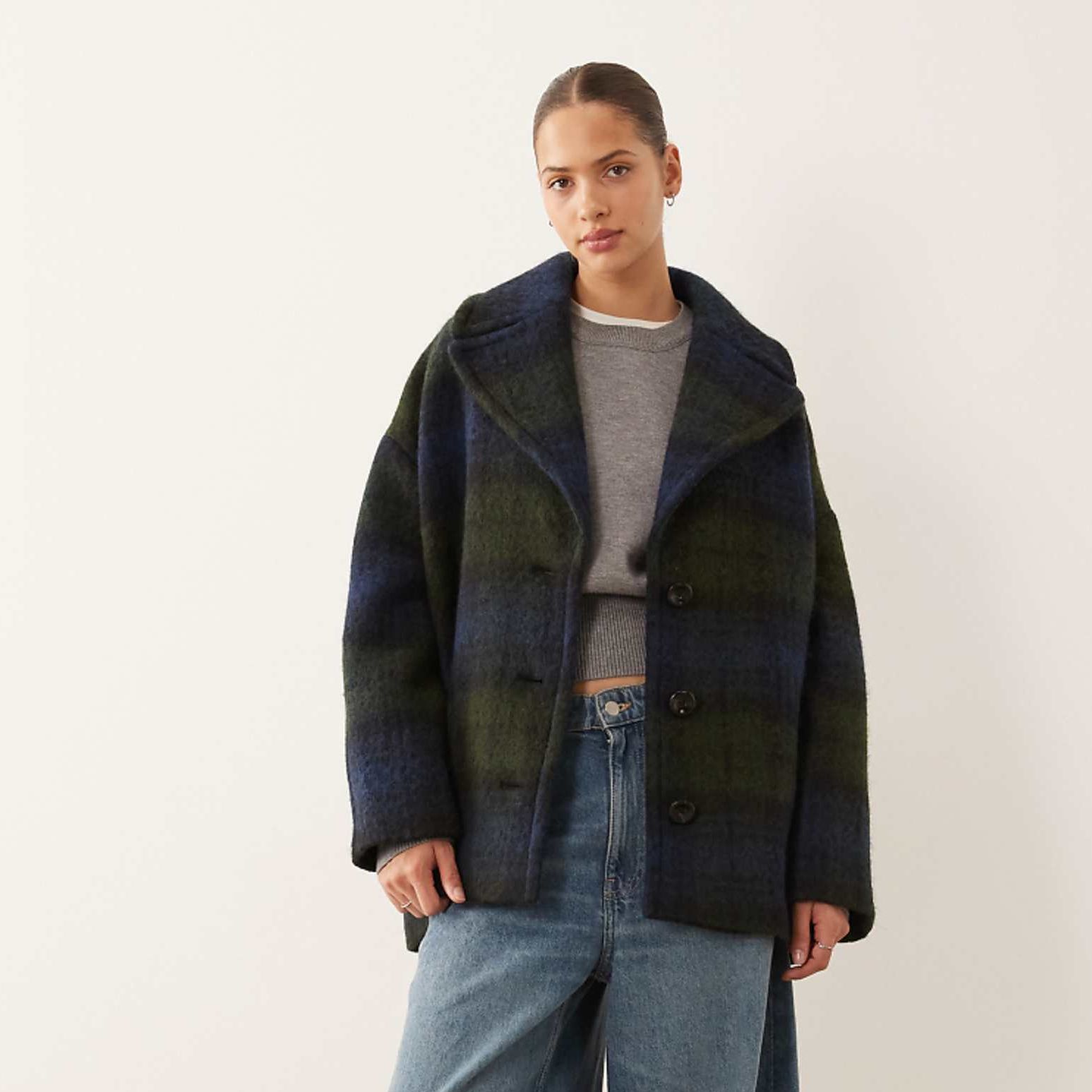 Mango Tailored Jacket in Blue and Green Check