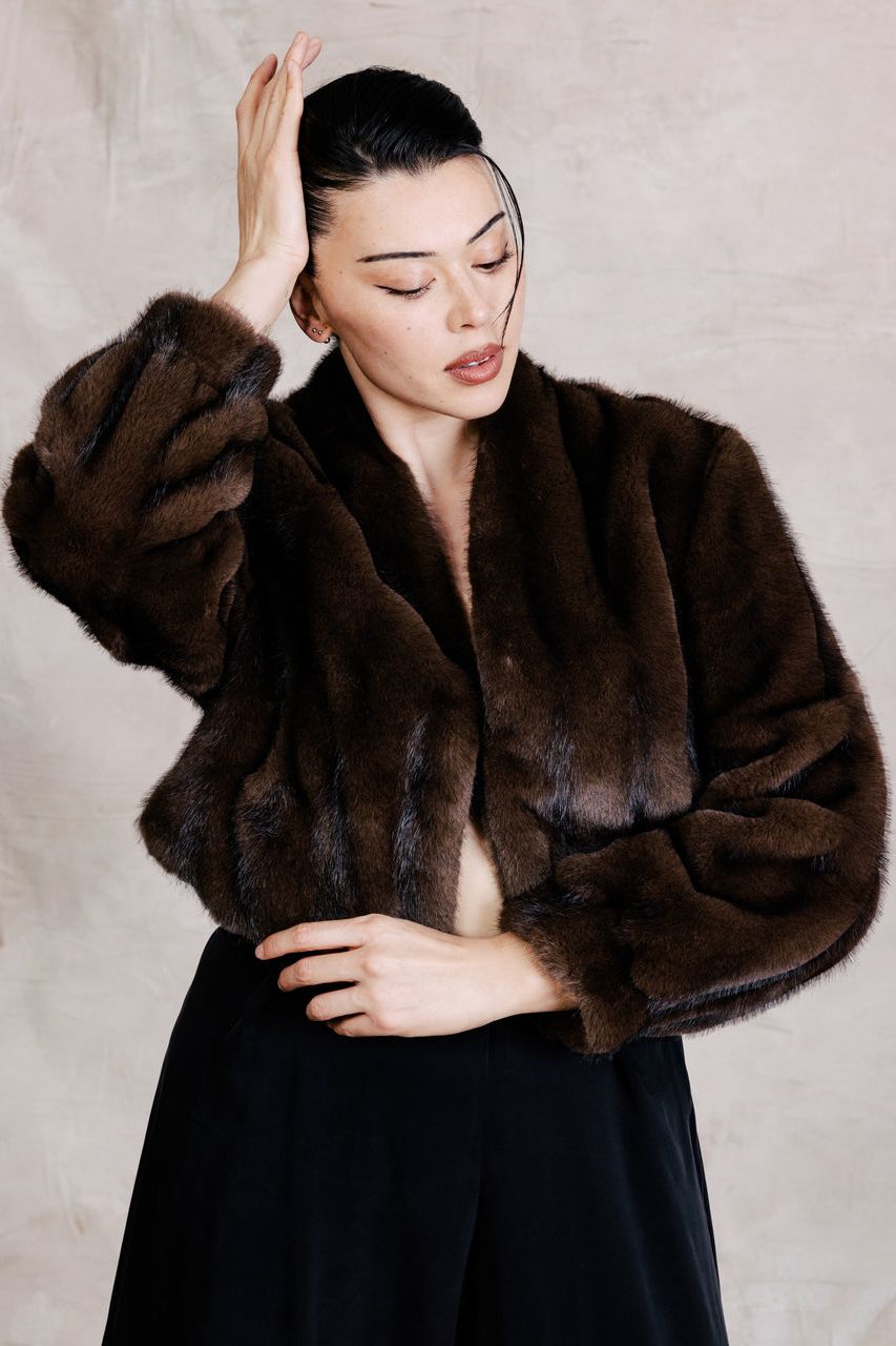 Us X Lauren Chan Cropped Faux Fur Coat - Ganache