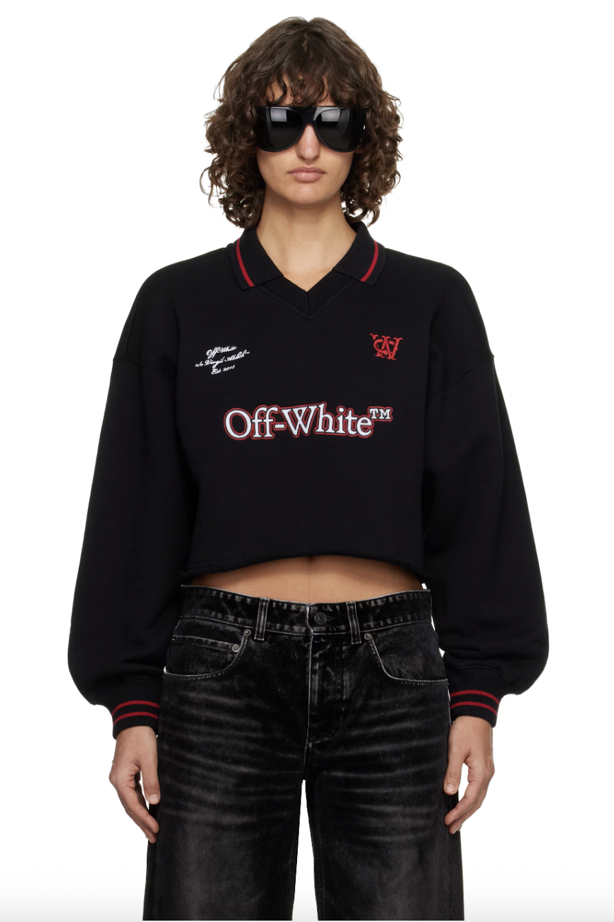 Off-White, Black Sporty Crop Polo Logo Sweatshirt