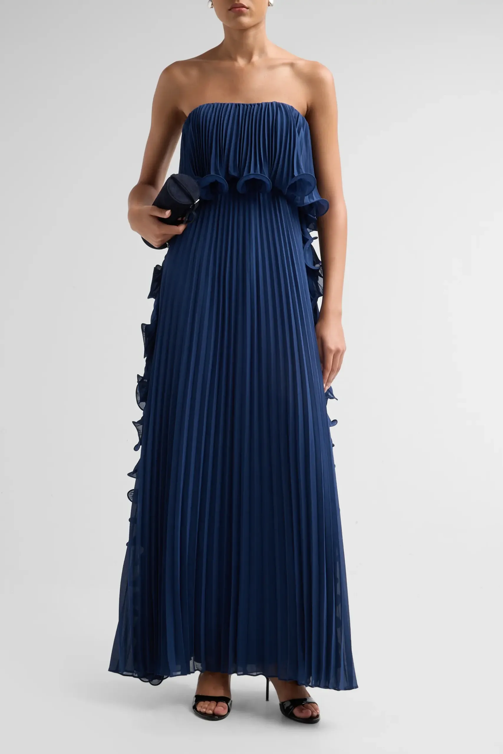 Ruffle Pleated Chiffon Strapless Gown