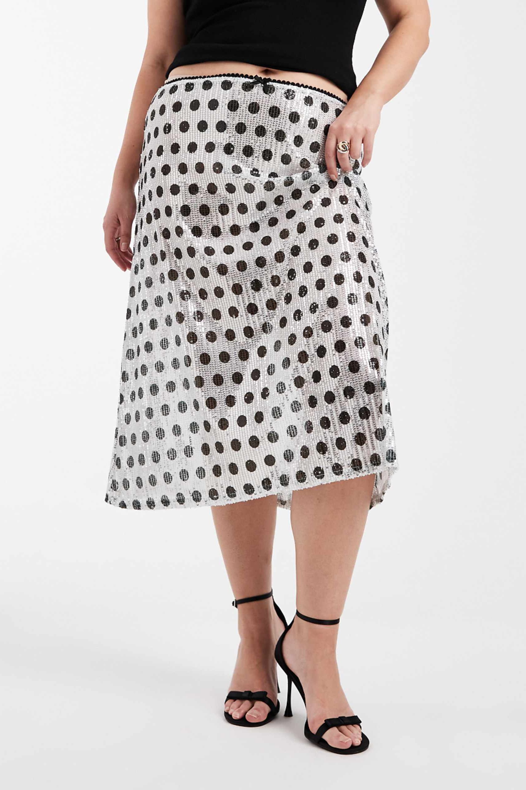 Collusion Plus Sheer Awkward Length Skirt in Spot Sequin