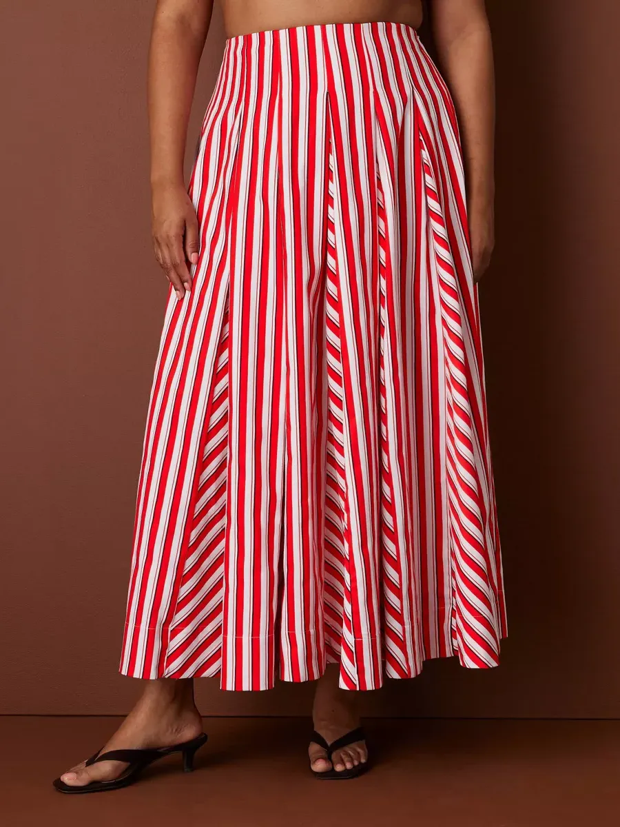 Women's Pleated Poplin Striped Midi Skirt - Rosie Assoulin X Target Red 00