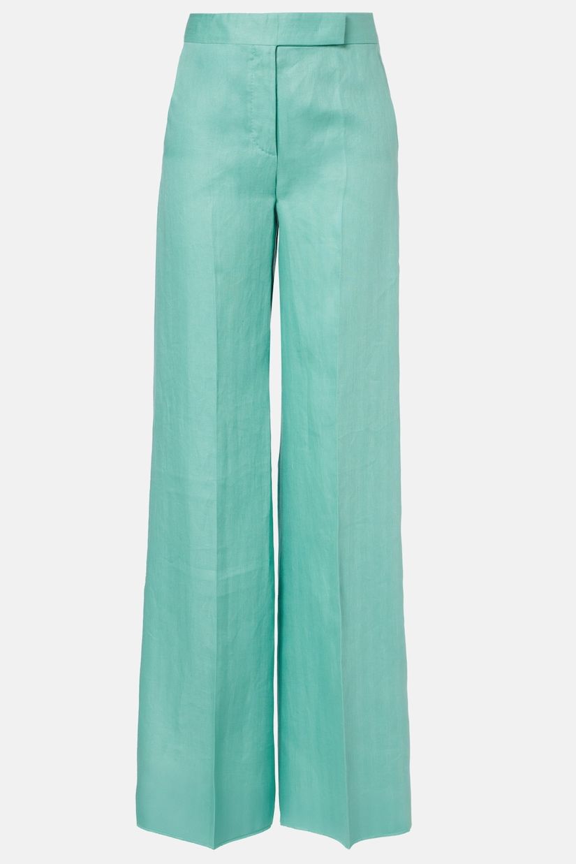 Deserto Herringbone Linen Wide-Leg Pants in Blue - Max Mara