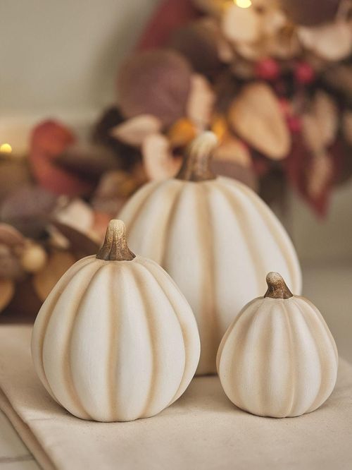 3 White Porcelain Pumpkin Decorations