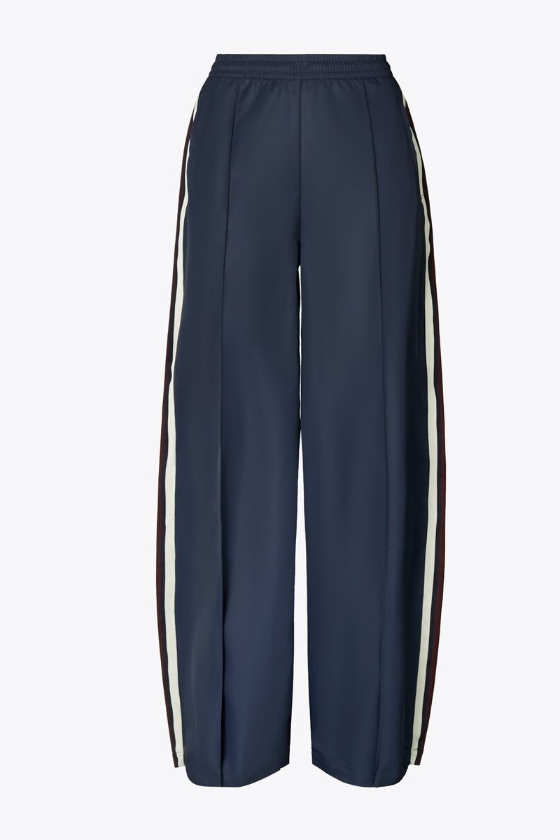 Wide-Leg Nylon Track Pant in Blue, Size Xl
