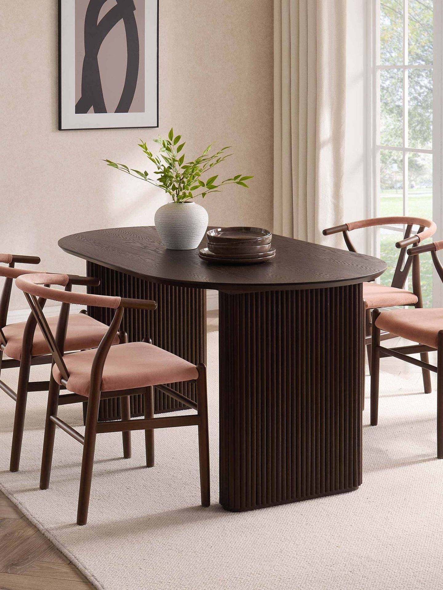 Hattie Panel Oval 4 Seater Dining Table - Walnut