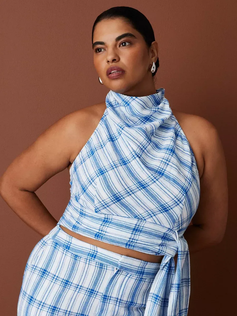 Women's Sleeveless Gingham Cowl Neck Top - Rosie Assoulin X Target Blue Xs