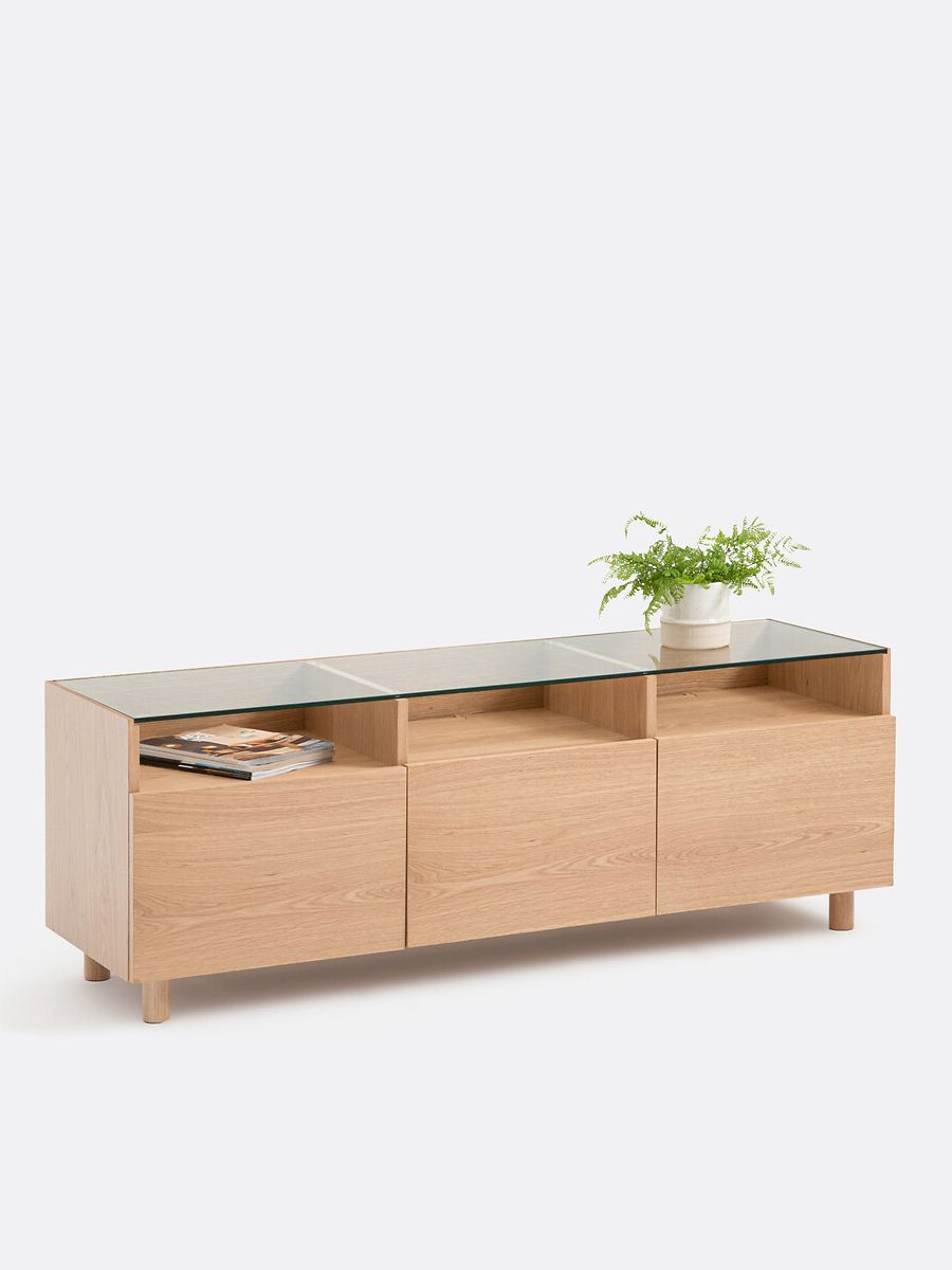 Walor Oak Veneer &amp;amp; Glass Tv Unit