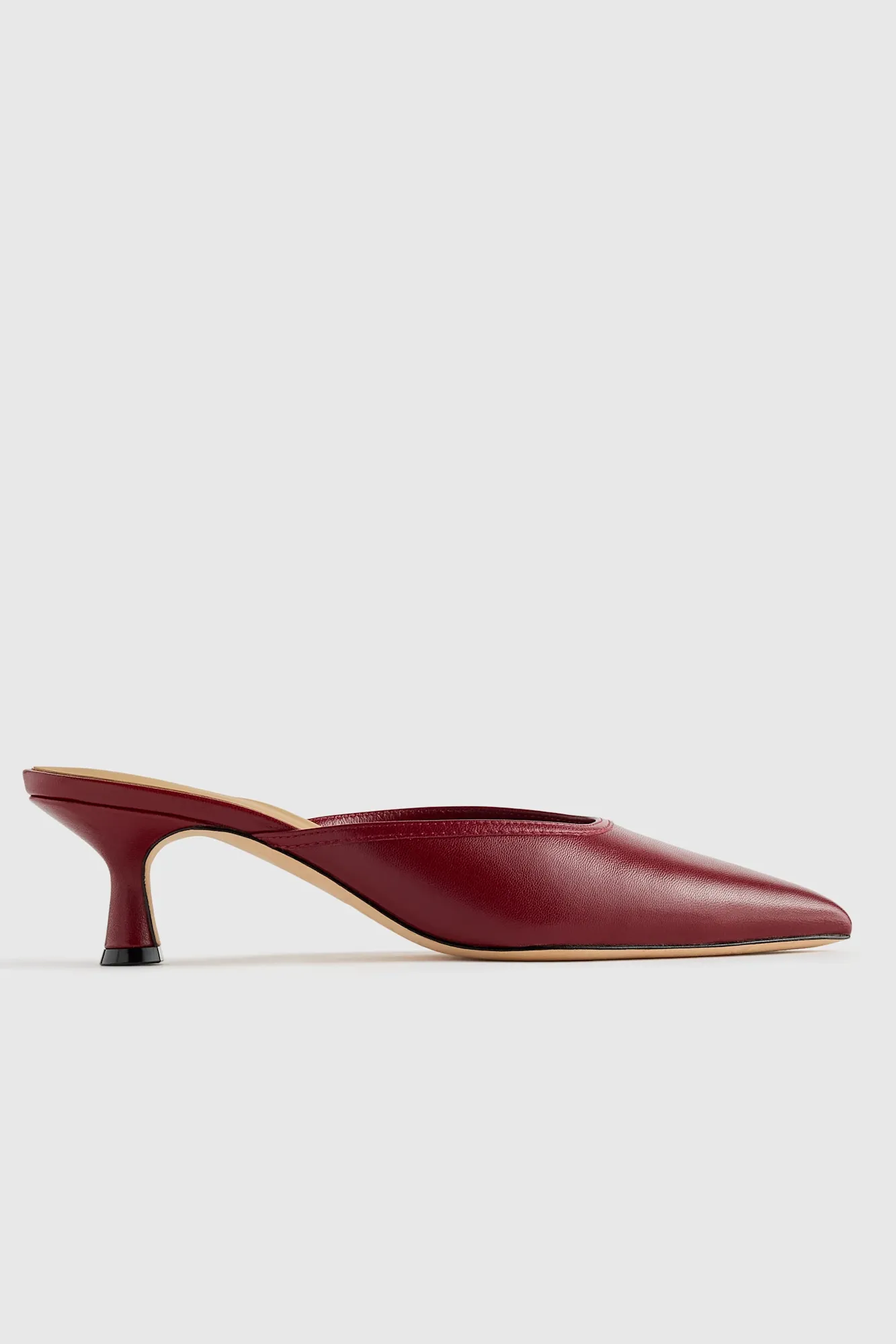 Italian Leather 55mm Kitten Heel Mule in Garnet, Size 5