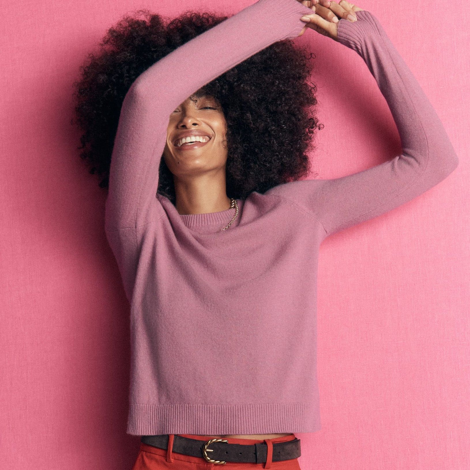 Elsie Cashmere Crew Jumper-Pink Heather