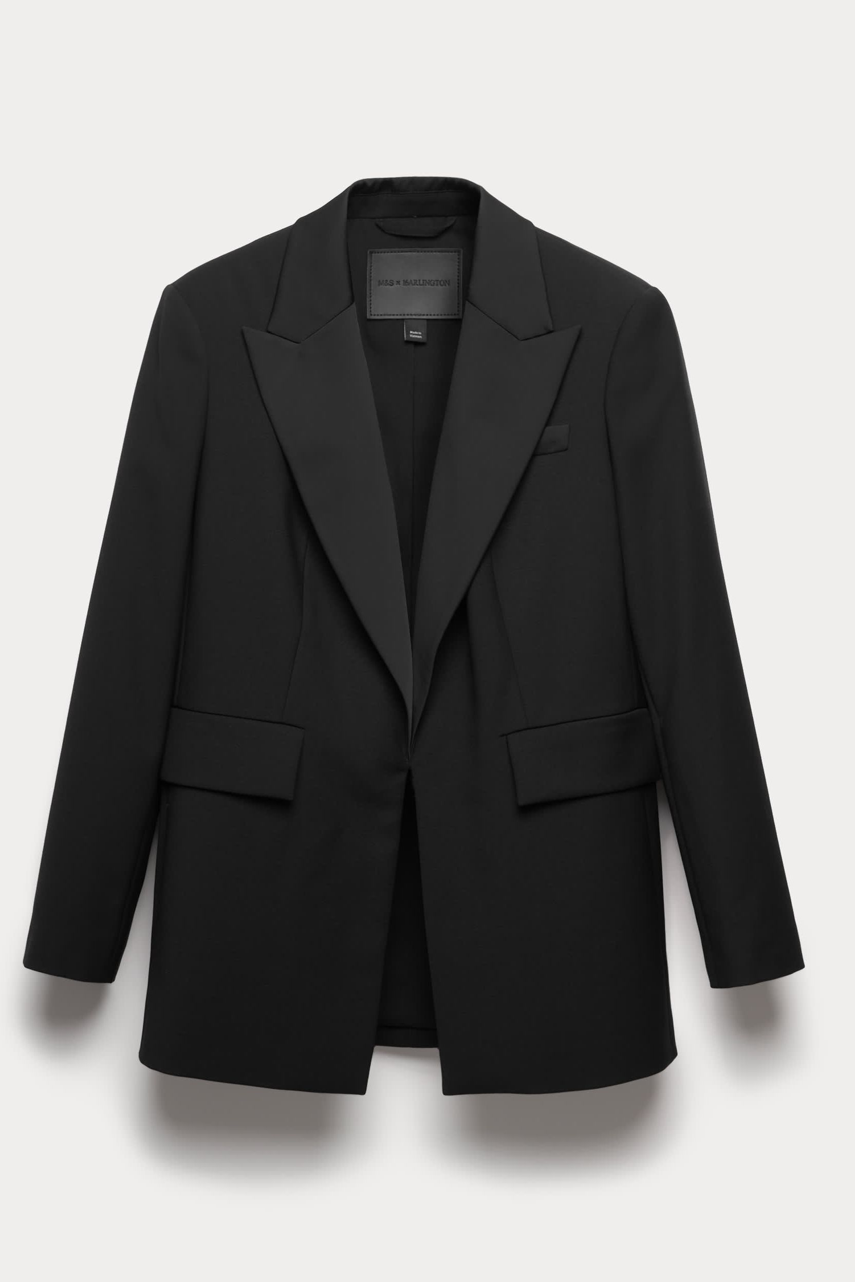 Wool Blend Satin Trim Tailored Blazer