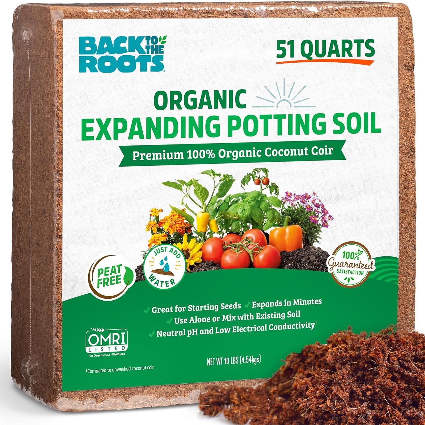 Back to the Roots Organic Coir, 51 Quart Expanding Soil, Great for Seeds and Potting