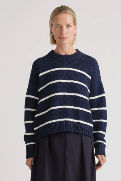 Quince, 100% Organic Cotton Striped Crew Sweater