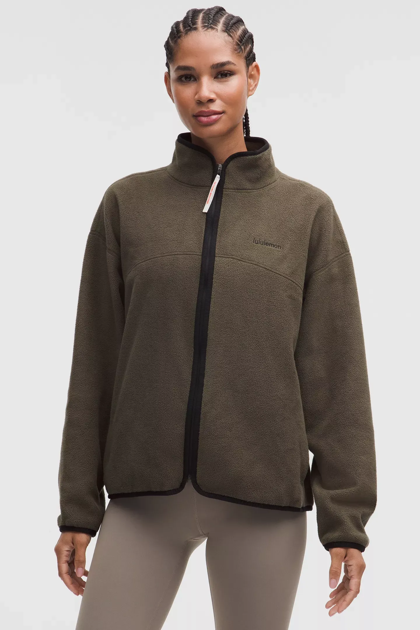 Tumbled Fleece Full-Zip Jacket - Olive Brown/black/light Ivory - L