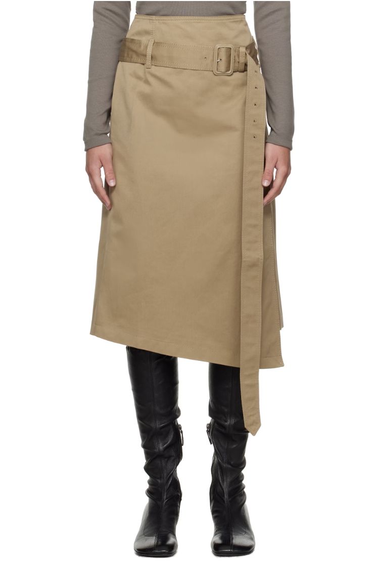 Acne Studios Beige Belted Twill Midi Skirt