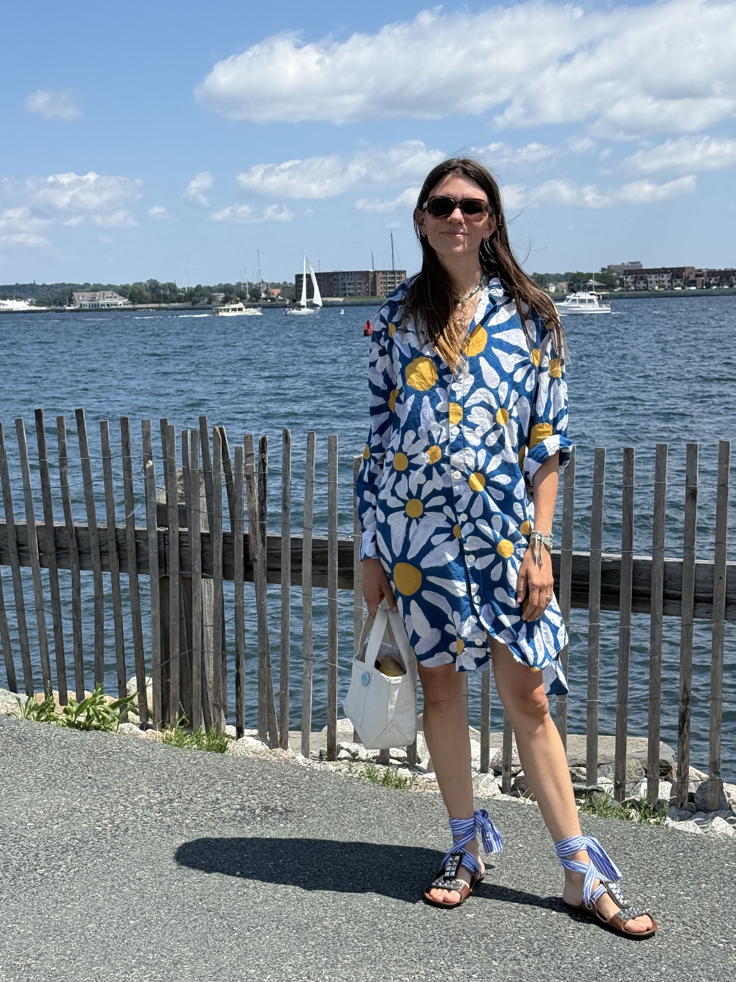 Julia Gall wears a bold floral dress from Marni