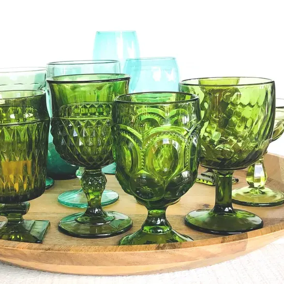 Vintage Green Glass Goblets
