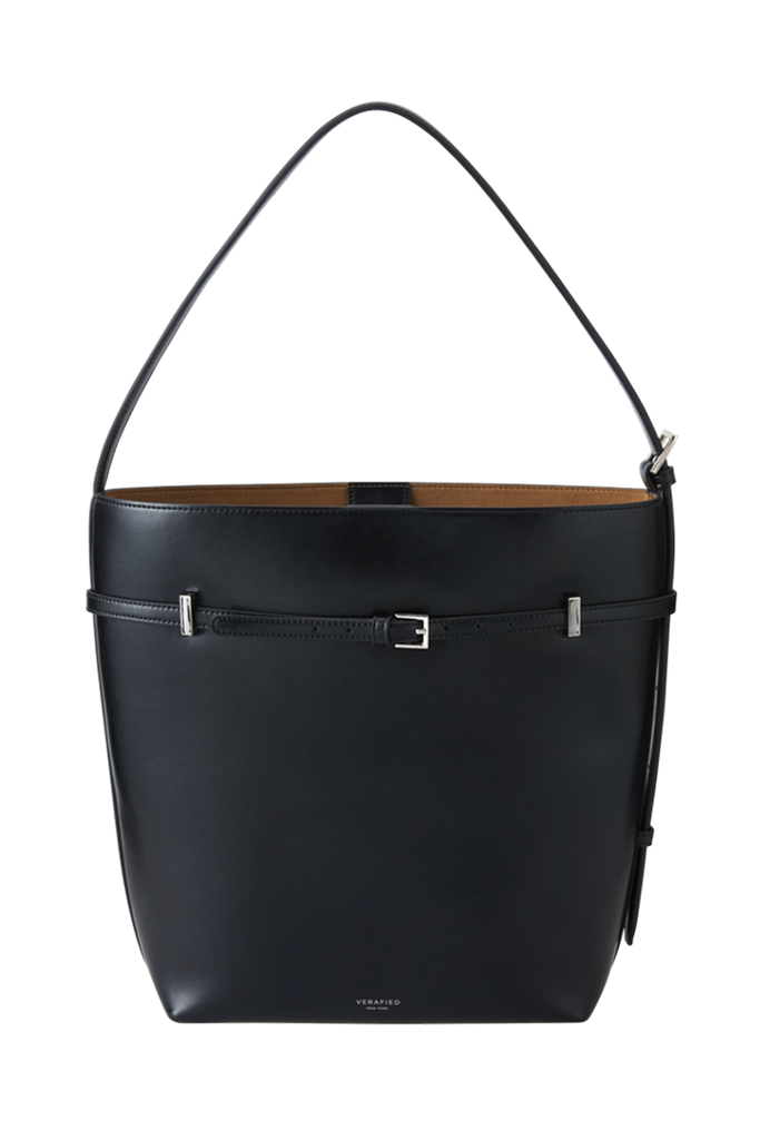 Black Belted Leather Tote Bag