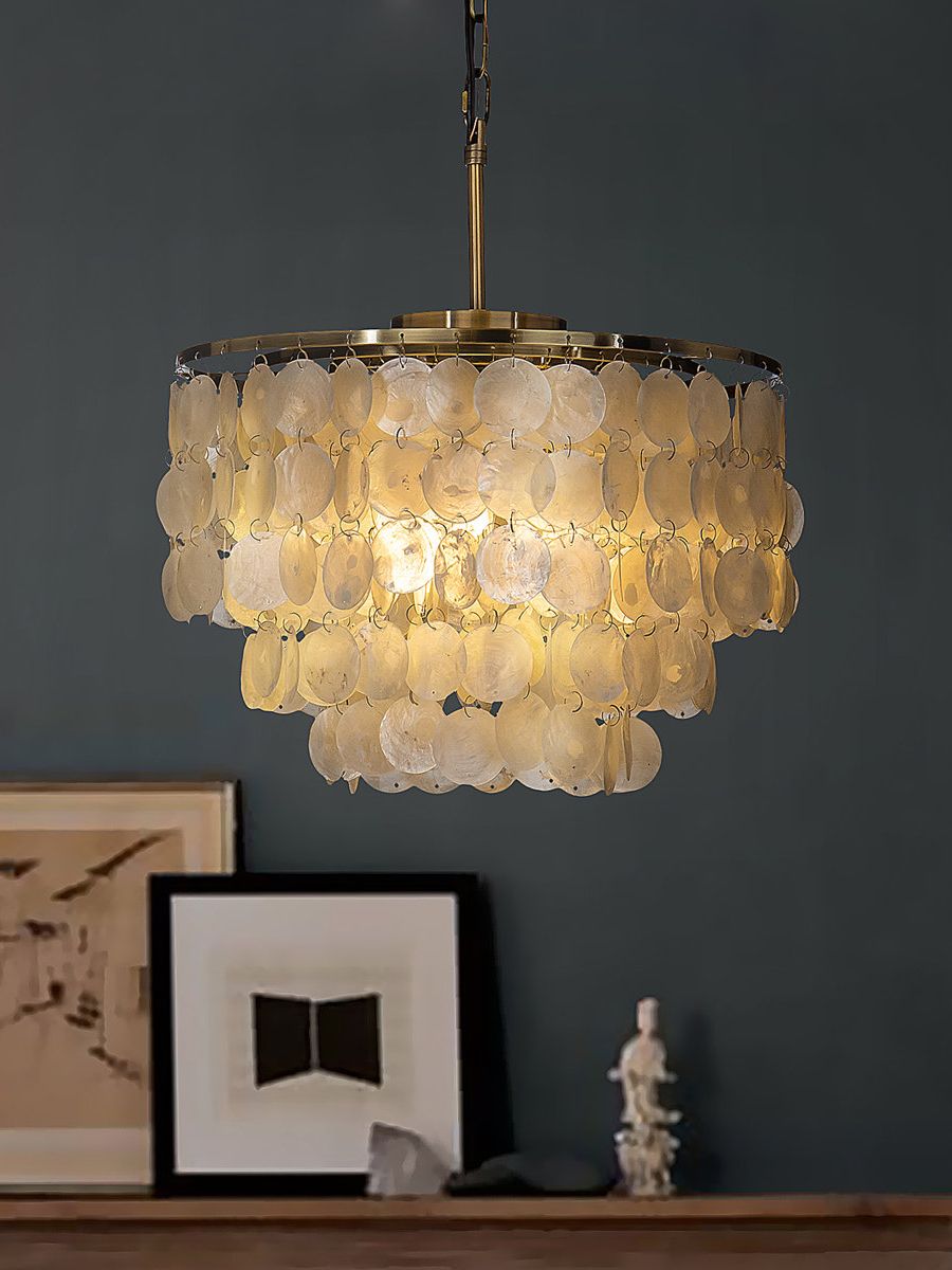 Canora Grey Alcinia 3-Lights Modern Natural Tiered Antique Bronze Capiz Chandelier With Shell Accents &amp;amp; Reviews | Wayfair.co.uk