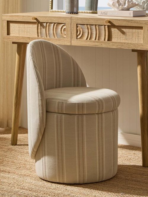 Primrose Dressing Table Storage Stool - Natural Stitched Stripe